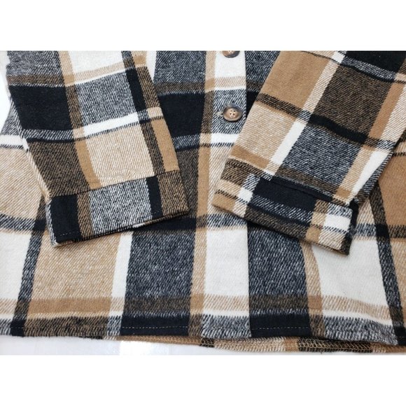 Yeokou Women's Jacket Shacket Button Up Long Sleeve Brown Plaid Size S NWT - Picture 4 of 10